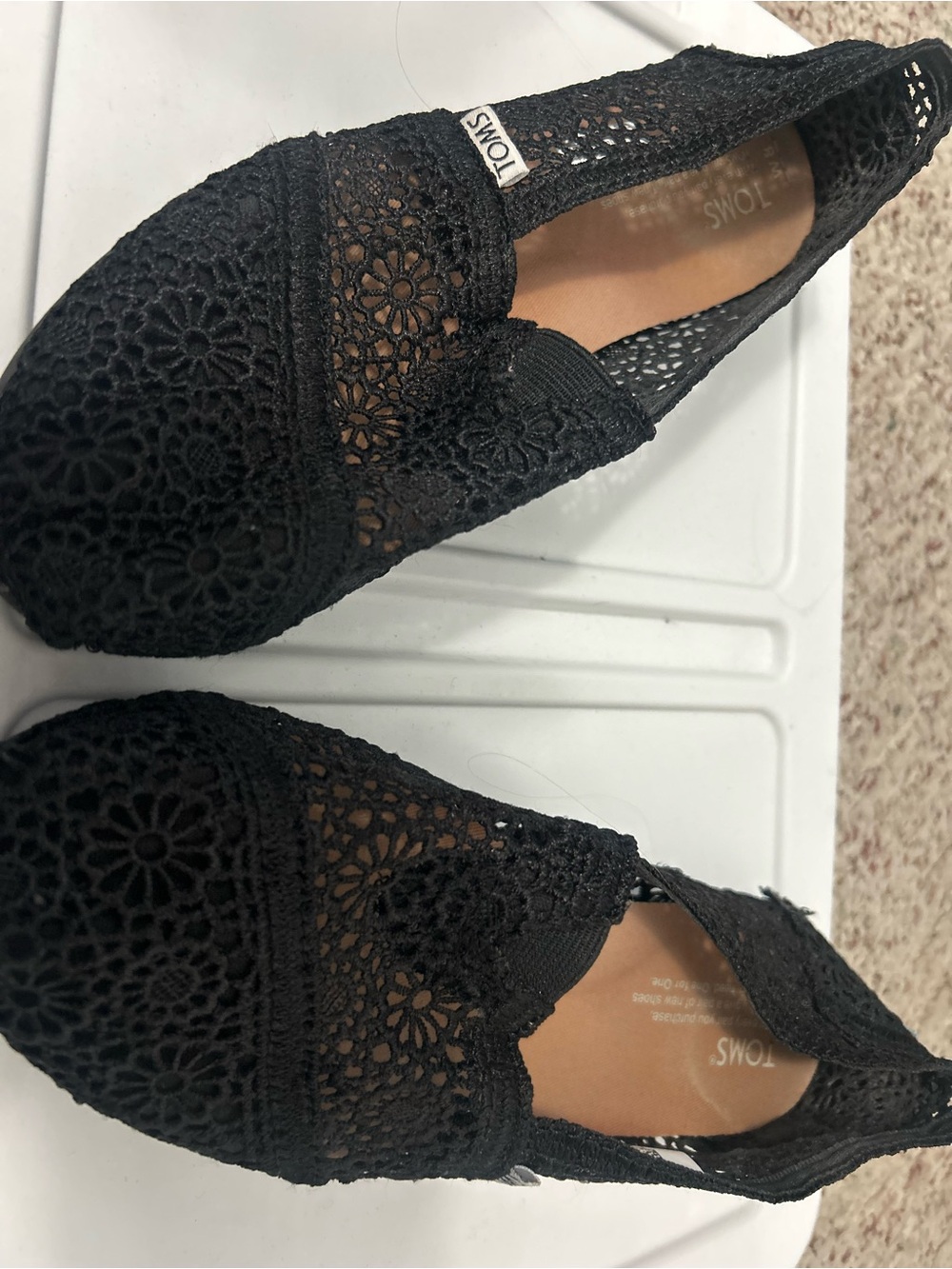 TOMS Black Crochet Slip-On Loafers